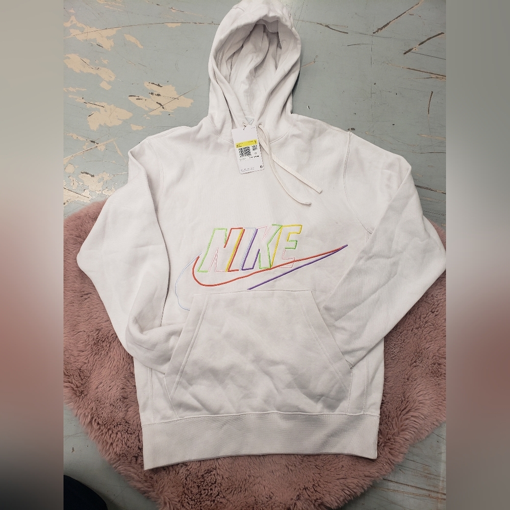 NWT NIKE White Hoodie with Colorful Logo